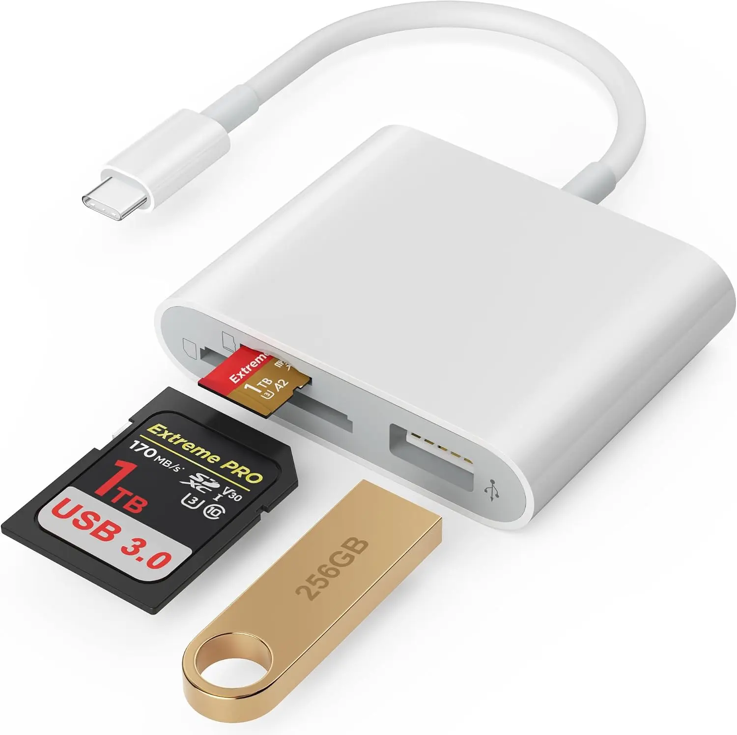 SD Card Reader, USB 3.0 Type C High Speed to SD/TF Card Adapter for iPhone 17/16/15 Pro Max Memory Card Reader with SD MicroSD USB 3 Port for Mac/iPad/MacBook Pro/Air Android Phone Tablet(White)