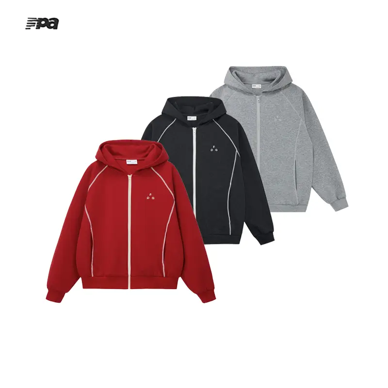 FPA Menswear Unisex Cotton Ribbed Constant Temperature Zip-Up Hoodie - Stretch Relaxed Fit Long Sleeve Basics Top with Hassel Stitching, Soft Warm Polyester Spandex Outdoor Fall Streetwear Outerwear