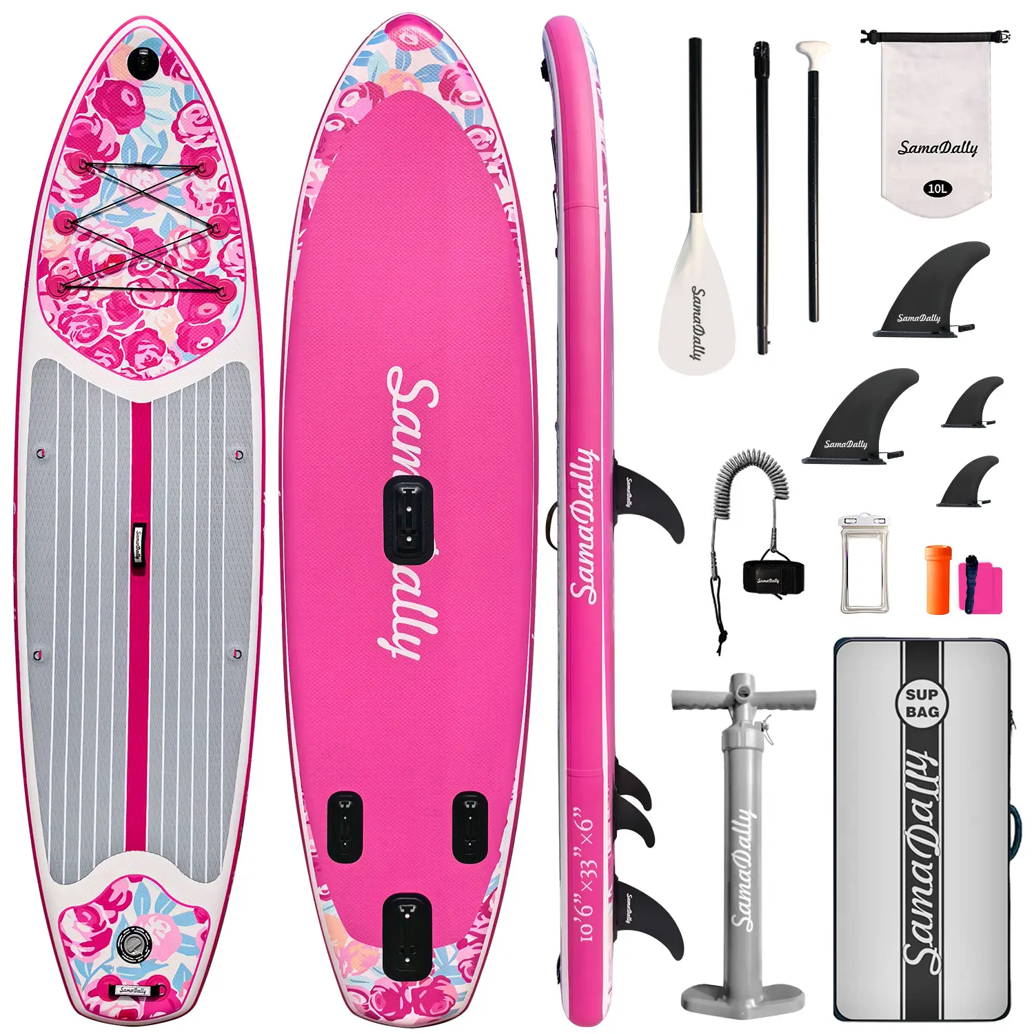 SamaDally 10.6 ft Inflatable Paddleboard for Adults with High-Saturation Graphics, 33" Wide Non-Slip Deck with Central Fin, Stable for Yoga & Surf, Inflatable Paddle Board, 10.6Ft, Vibrant