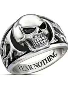 Men's Street Trend Skull Design Ring, Punk Style Letter Design Engraved Ring, Fashionable Jewelry for Men As Gift, Dark Aesthetic Rings