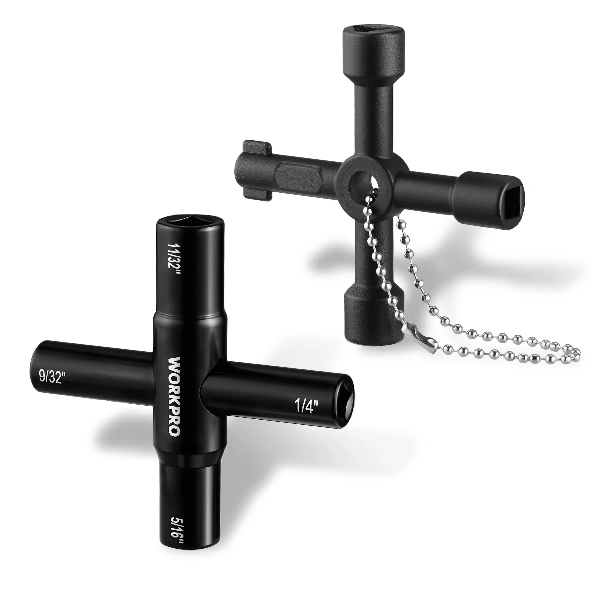 #backtoschool WORKPRO 2 Pack Water Key Wrench, 40Cr Universal Utility 4 Way Sillcock Key and Multifunctional Heavy-Duty Water Valve Key Tool for Faucet, Spigot, Electric Meter & Cabinet, 1/4", 9/32", 5/16", 11/32"