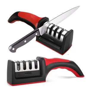 Knife Sharpeners for Kitchen Knives Stainless Steel 4-in-1 Professional Manual Sharpening Tool with Non-Slip Base & Ergonomic Handle Utensils Blade