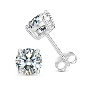 【#E75】UCClYO Lab-created Moissanite Stud Earrings White Plated Stud Earrings For Women S925 Silver Wedding Earrings Fine Jewelry  Anniversary Engagement