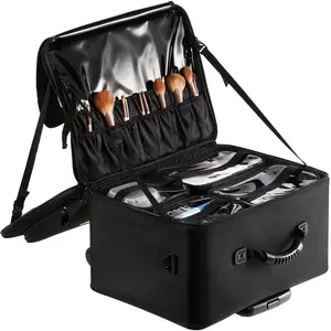 【Spotlight Day】VEVOR Rolling Makeup Train Case Large Storage 3 Tiers, Convenient Carry With Handle, Wheels, Strap, Professional Makeup Storage Organizer Box Make Up Carrier Waterproof Oxford, Black