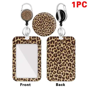 Leopard Print Badge Holder with Retractable Reel,  1 Count  Vertical Card Protector Cover Case, Ideal for Nurses, Doctors, Teachers, Women in Office, Badge Reels Retractable