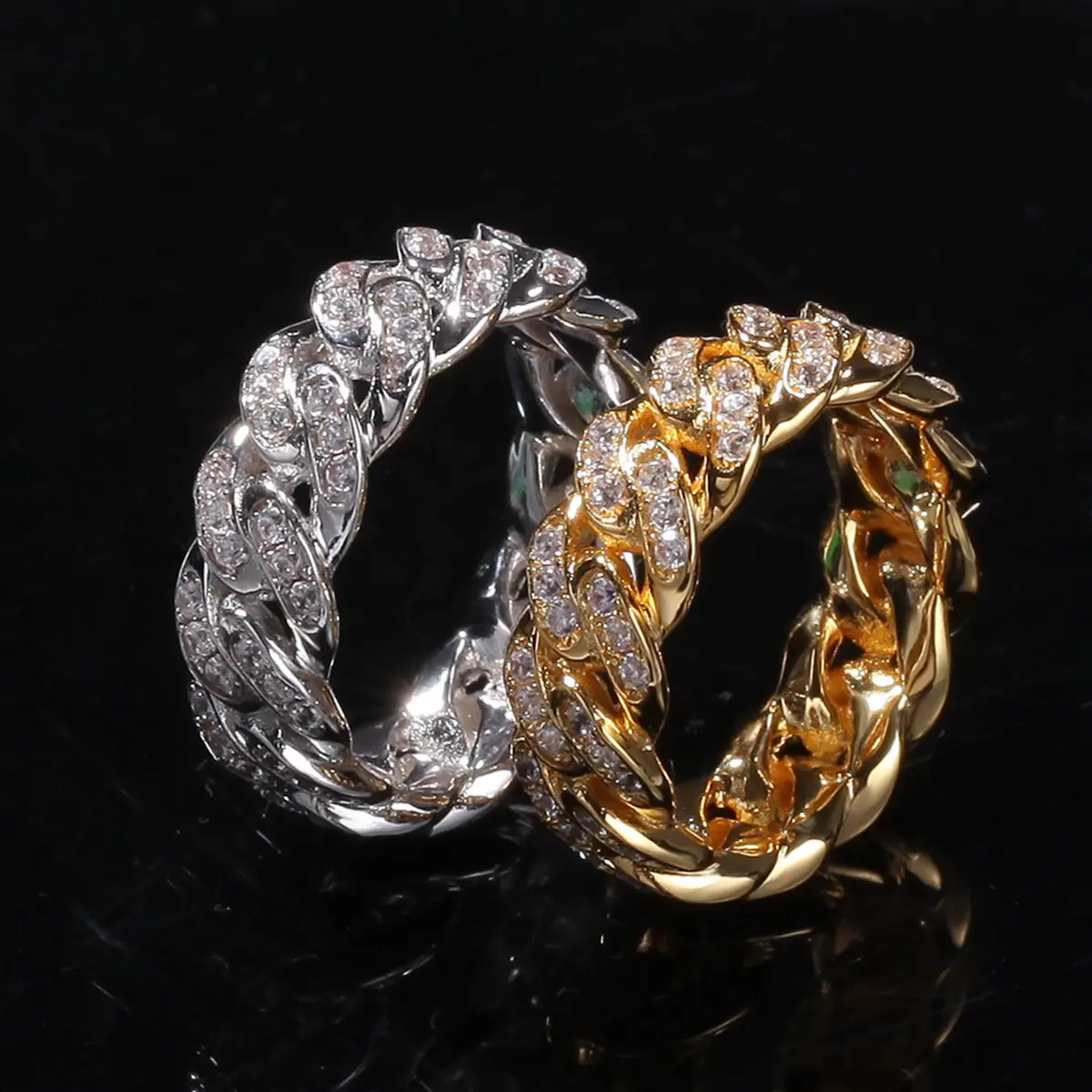 8mm Cuban Ring Fashion Link Chain Ring CZ Hip Hop Ring for Men Women