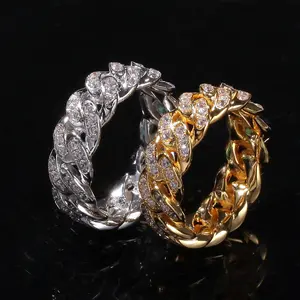 8mm Cuban Ring Fashion Link Chain Ring CZ Hip Hop Ring for Men Women