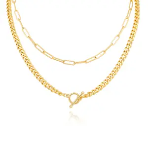 MEIITRUE 14K Gold Plated Stackable Necklace for Women, Waterproof Paperclip Chain Cuban Link Necklace Set, Fashion Accessories Gifts for Women