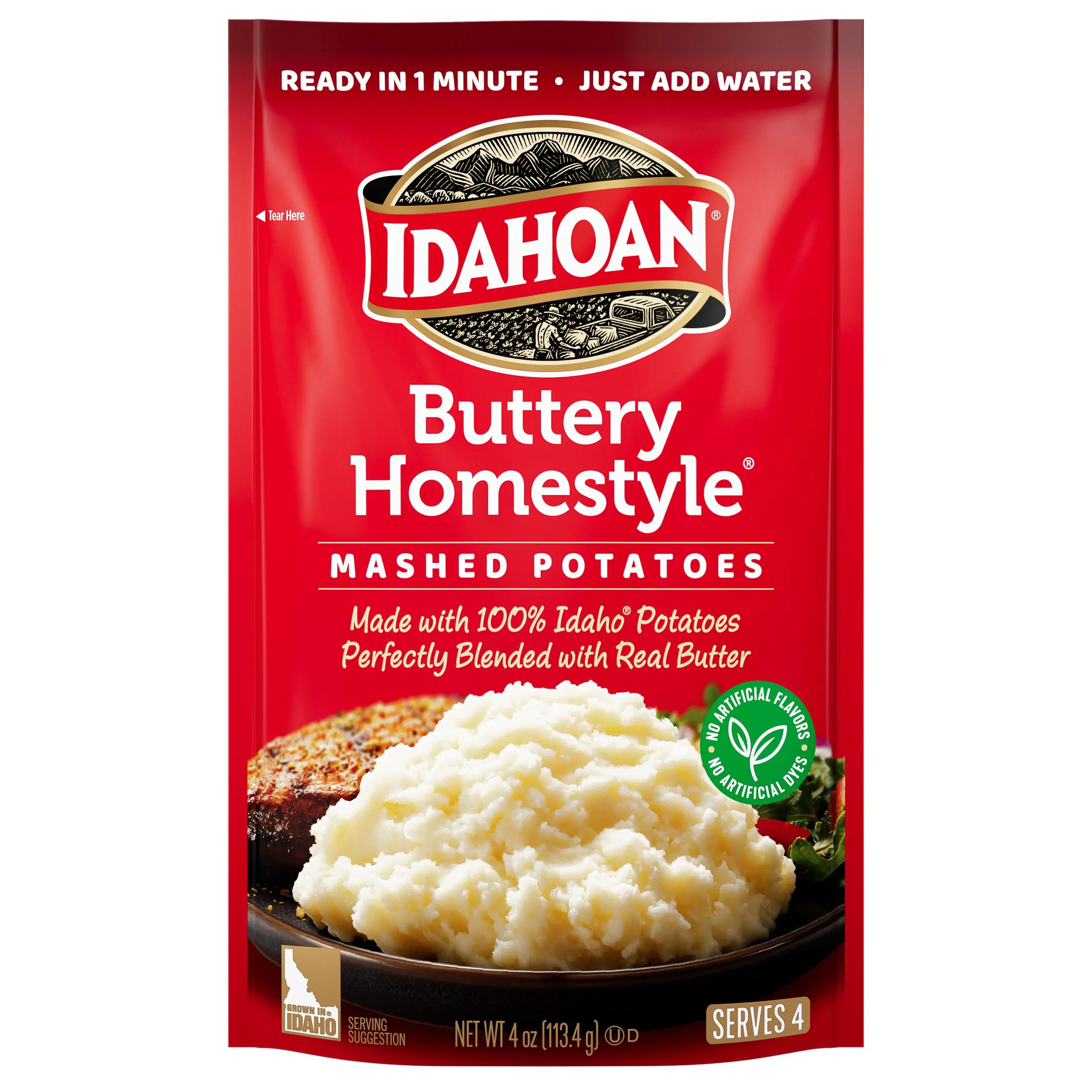 Idahoan Buttery Homestyle Mashed Potatoes, 4 oz, Pack of 12 Idahoan Buttery Homestyle Mashed Potatoes, 4 oz, Pack of 12