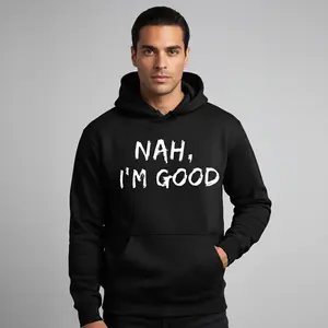 Men's men's casual hoodie with bold text print Graphic - Cotton Blend Black Long Sleeve Pullover Regular Fit |   Soft & Breathable Fabric, Durable Print, Everyday Comfort, Machine Washable, casual, urban, streetwear indoor, modern urban setting with a