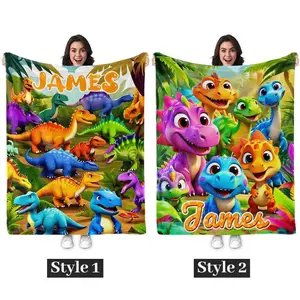 Personalized Dinosaur Blanket for Kids – Custom Name Baby Boy or Girl Throw Blanket, Soft Fleece Gift for Toddler, Child, Birthday, Christmas, Nursery, Dino Room Decor