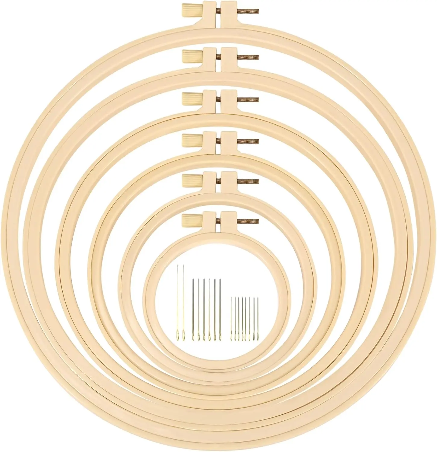 6 Pieces Embroidery Hoops 3 Inch to 10 Inch Cross Stitch Hoop Small Embroidery Hoop with 16 Pieces Needles for Embroidery, Punch Needle, Craft Sewing and Ornaments