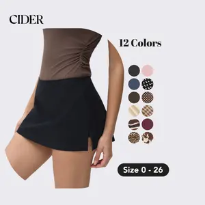 Cider Low Rise Split Mini Skort For Daily Casual Wear, Fitted Bodycon Skirt with Built-in Shorts