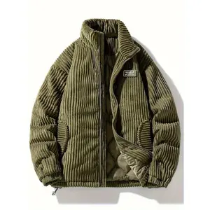 Thick corduroy winter unisex cotton jacket with machine-quilted cotton lining, loose fit, warm coat