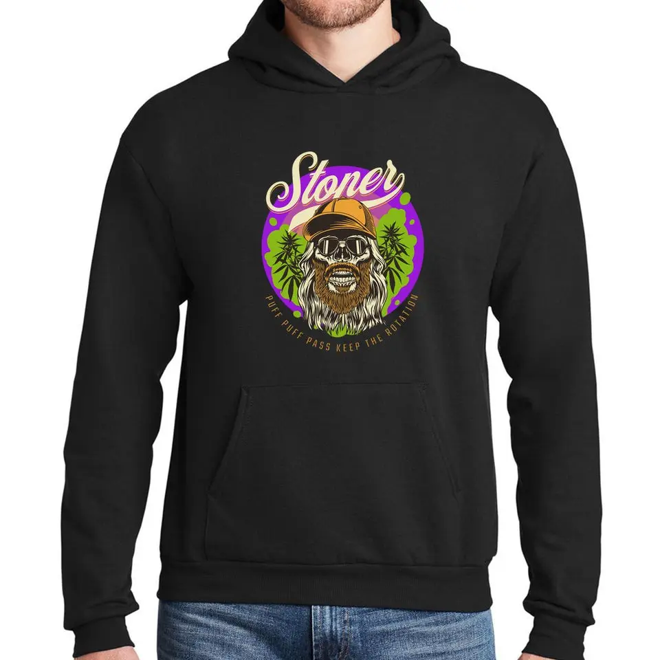 Stoner Puff Puff Pass Keep the Rotation 420 Trendy Adult Novelty Super Warm Unisex Ecosmart Hooded Sweatshirt