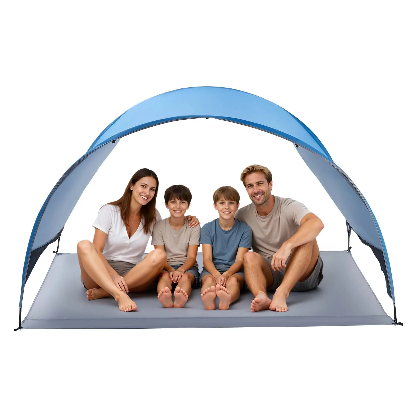VEVOR 4-Person Beach Tent, Open-Sided 190T Polyester Portable Canopy Shelter with UPF 50+ Sun Protection, Lightweight Fiberglass Windproof Shelter for Beaches, Outdoor Sports, Lakes, Spacious Room, Open Sides, Outdoor Relaxation, Family Size