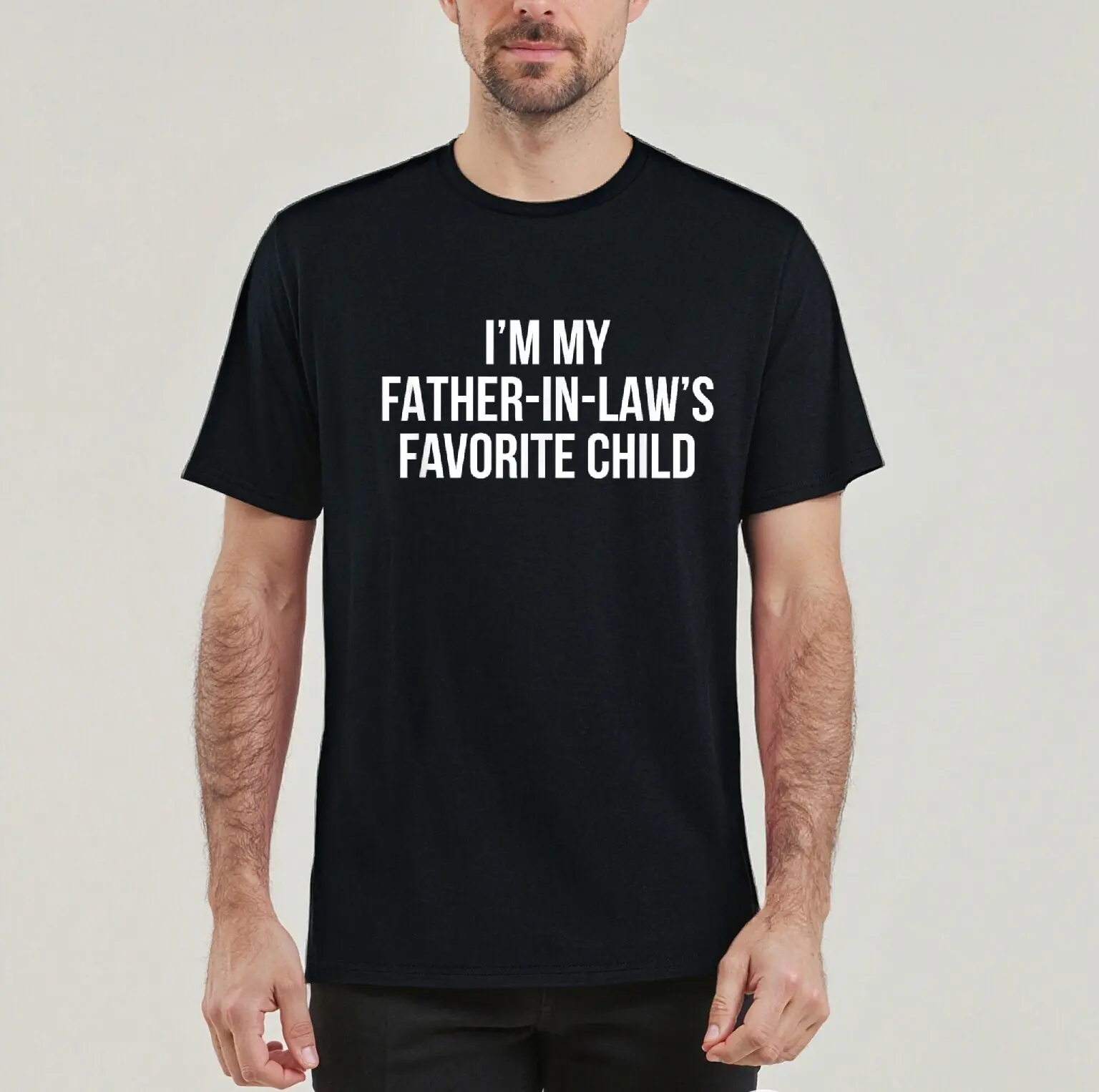Lady's 100% Cotton Fabric Casual Short Sleeve Round Neck Athletic Top - Breathable, Lightweight, Soft, Everyday Comfort Fit, Streetwear "I’m My Father In Law’s Favorite Child" Graphic