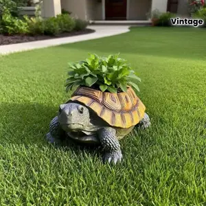 Realistic Turtle Succulent Planter With Turtle Head Drainage Hole Durable Resin Retro Design Fine Craftsmanship Indoor Outdoor Garden Decor Sculptural Planter for Patio Balcony Yard Plant Lover Gift