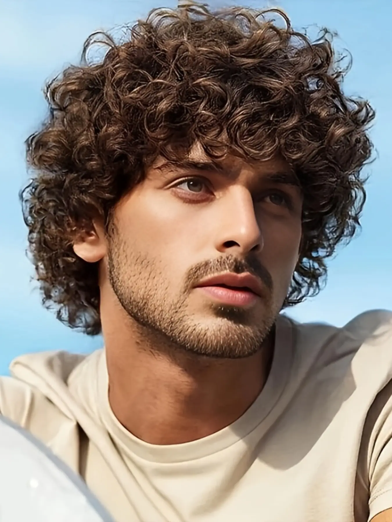Men's Natural Curled Wave Wig, Dark Brown Short Hair, Curly Wig, No Glue Needed, Glueless Wavy Wig, Suitable for Teens and Man Daily Use and Parties