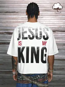 Men's JESUS IS KING Print Loose Fit Round Neck T-shirt,  Streetwear Stylish Casual Top foe Summer, Going Out Outfit, Men's Clothing, Graphic Tee
