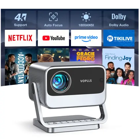 VOPLLS Netflix Certified Smart Projector - Native Full HD 1080P, 600 ANSI Lumens, Dual Auto Focus, Auto Keystone Correction, Built-in 3D Dolby Audio, WiFi 6, Bluetooth 5.0, 50% Zoom, HDMI/USB-C, for Bedroom Home Cinema