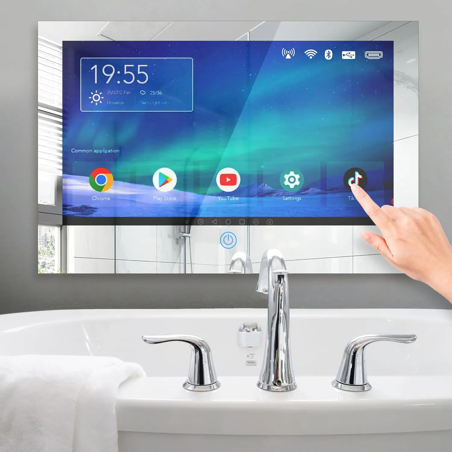 21.5 Inch Wi-Fi 6 Upgraded Smart Bathroom Mirror TV, Waterproof 1080P Full HD Touchscreen, Android 11, Bluetooth & HDMI, Wall-Mounted for Bathroom Use Leotachi