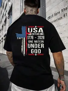 USA 250 Years One Nation Under God 1776 2026 Patriot T-Shirt for Men for Man and Women Couple Trendy Tops Street Style Comfort Tee Casual Summer Tee Must-have Fashionable Tee Crew Neck Regular Fit M