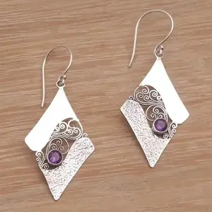Pair of Exquisitely Crafted Purple Earrings with Unique Square Patterns and Sexy Boho-Elegant Design, Perfect for Anniversaries and Birthdays