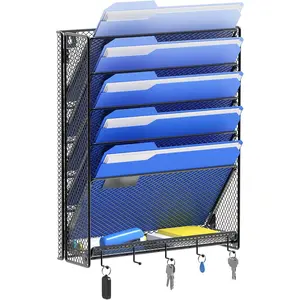 OUTWOLF Hanging Wall File Organizer with Hooks, 6 Tier Vertical Wall Mount File Holder, Paper Document Mail Organizer for Office