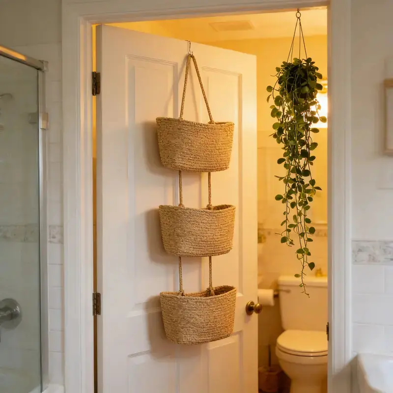 3-Tier Over-the-Door Hanging Basket - Woven Cotton & Jute Wall Organizer, Foldable Farmhouse Decor for Pantry & Bathroom, No-Drill Breathable Space-Saving Storage for Diapers, Toiletries, Ideal Gift for Birthdays, Friends and Family