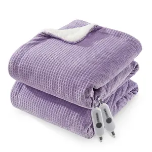Electric Heated Blanket King Size with Dual Control, Waffle Fast Heating Blankets with ETL Certified, Soft Flannel Heat Blanket, 4 Heating Levels & 10 Hours Auto Off, Lavender Hue, 100" x 90"