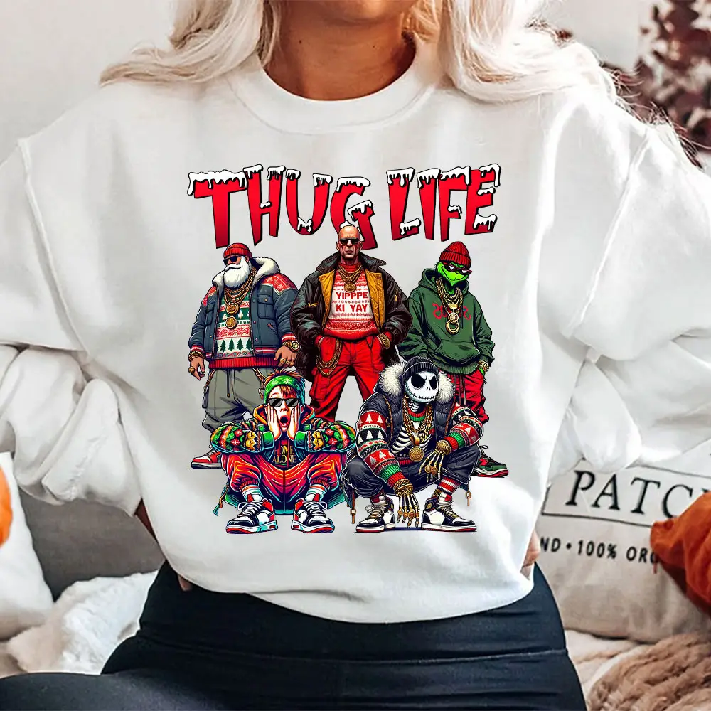 THUGLIFE Christmas Shirt, Christmas Movies Shirt, Xmas Graphic Tee Comfort Cotton Fabric Top Fit Hoodie Womenswear Sweatshirts