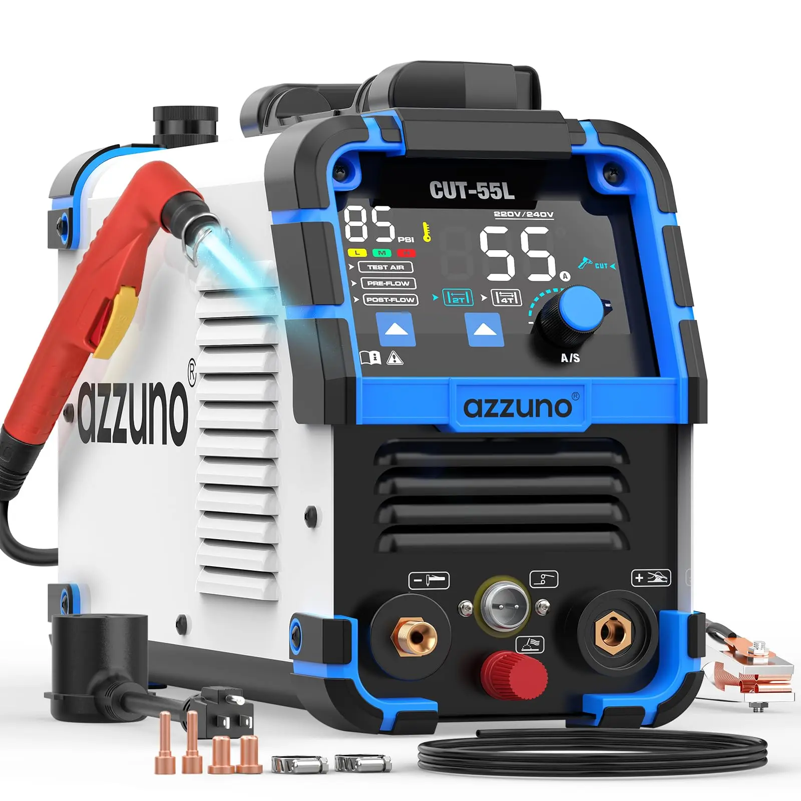 AZZUNO CUT-55L 55A Plasma Cutter, 110/220V Dual Voltage, 3/4" Clean Cut, Non-Touch Pilot Arc, LED Display, for Steel,Aluminum, Copper & DIY/Professional Use