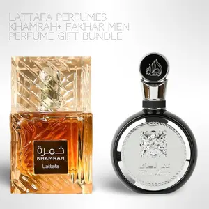 Lattafa Khamrah + Fakhar Men's 100ml (3.4 Fl oz) Long-Lasting Scented Fragrance Multi-Pack - Day-Night Use Fresh Aroma Niche Fragrance Gift Bundle