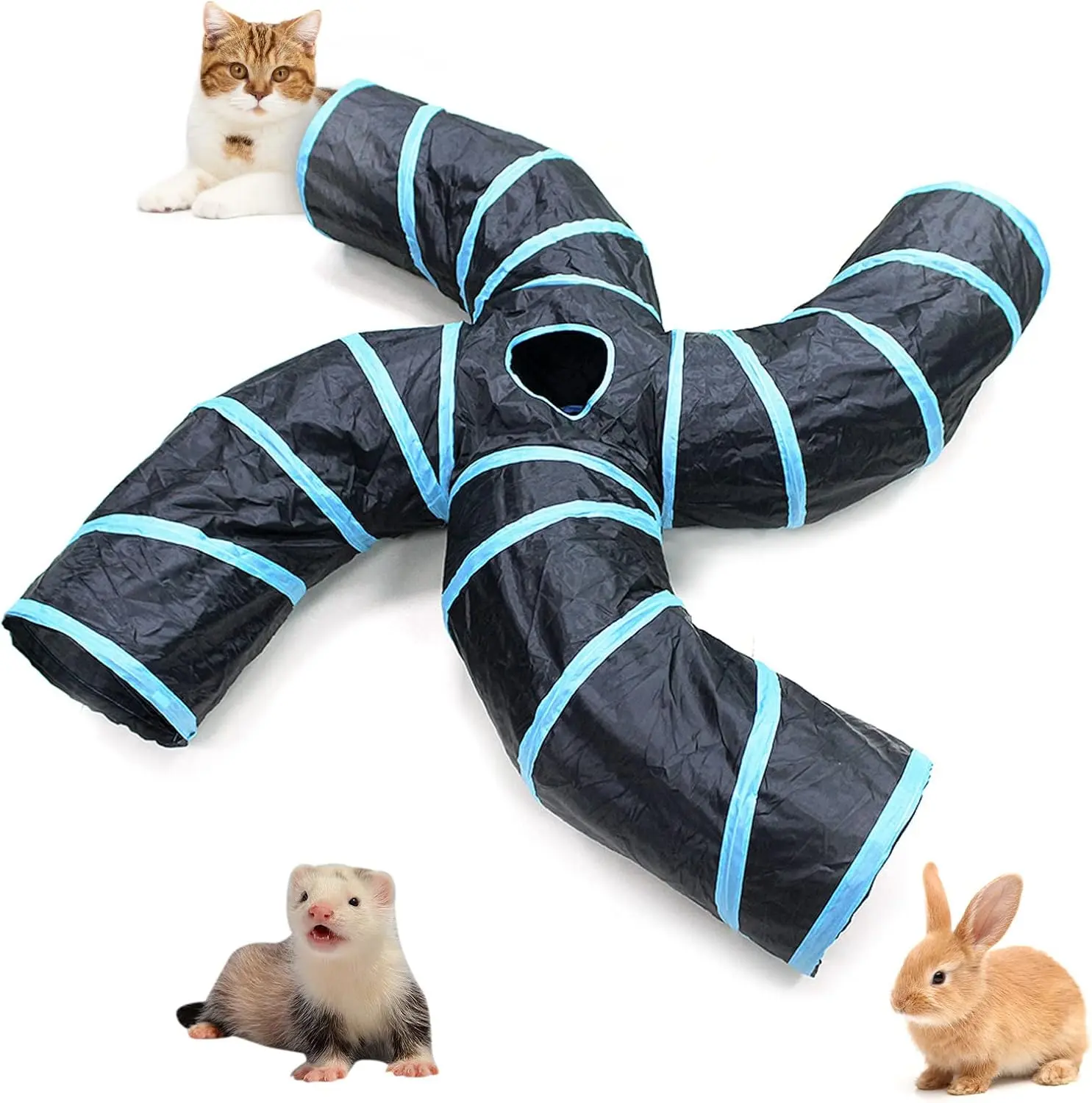 Foldable 4-Way Collapsible S-Shape Pet Cat Tunnel Toy - Large Design, Interactive Kitty Play Ball, Easy to Store, Transportable for Indoor-Outdoor Cat Entertainment