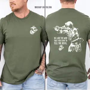 2 Sided USMC Marine Corps Sniper T-Shirt, Tactical Military Pride Eagle Rifle Apparel, Bold USMC Sniper Rifle Sword Shirts, High Quality Military Graphic Tee