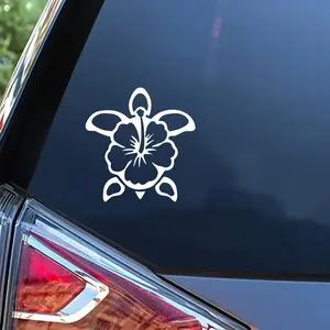 1PC Tropical Fresh-Style “Turtle + Hibiscus” Car Sticker | For Car Rear Windows, Bodies, Line-Art Island Pattern Decor, Turn Your Ride into Vacation Casual Vibe, Bring Eye-Catching Presence to Trips