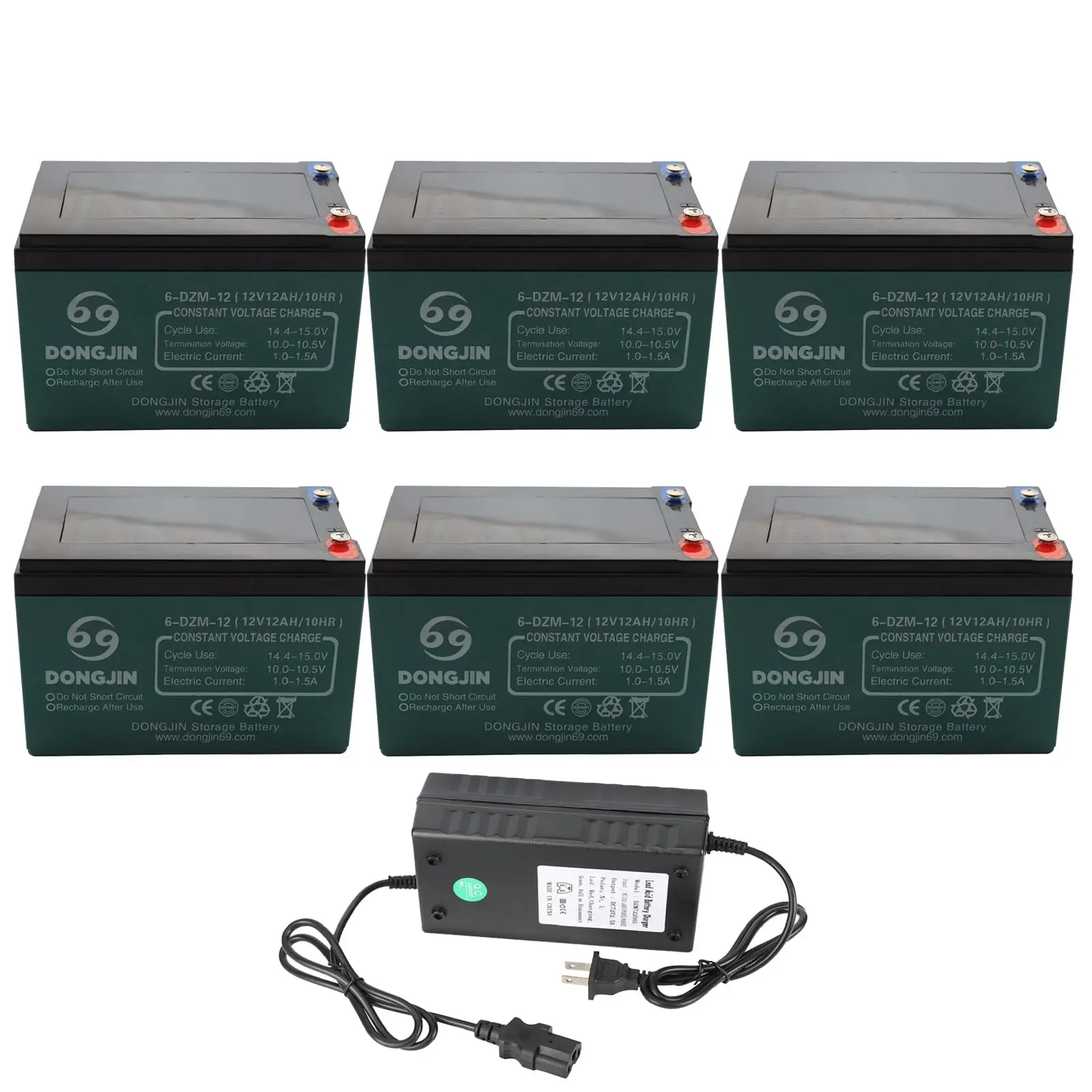 Go Kart DC 72V 2.5A Battery Charge 6 Pack SLA 12V 12AH Powersports Battery 6-DZM-12 for Scooter Go Kart E Bike Razor Pit Dirt Bike ATV UTV Drift Trike Golf Cart Quad Buggy 4 Wheeler Tricycle Taotao
