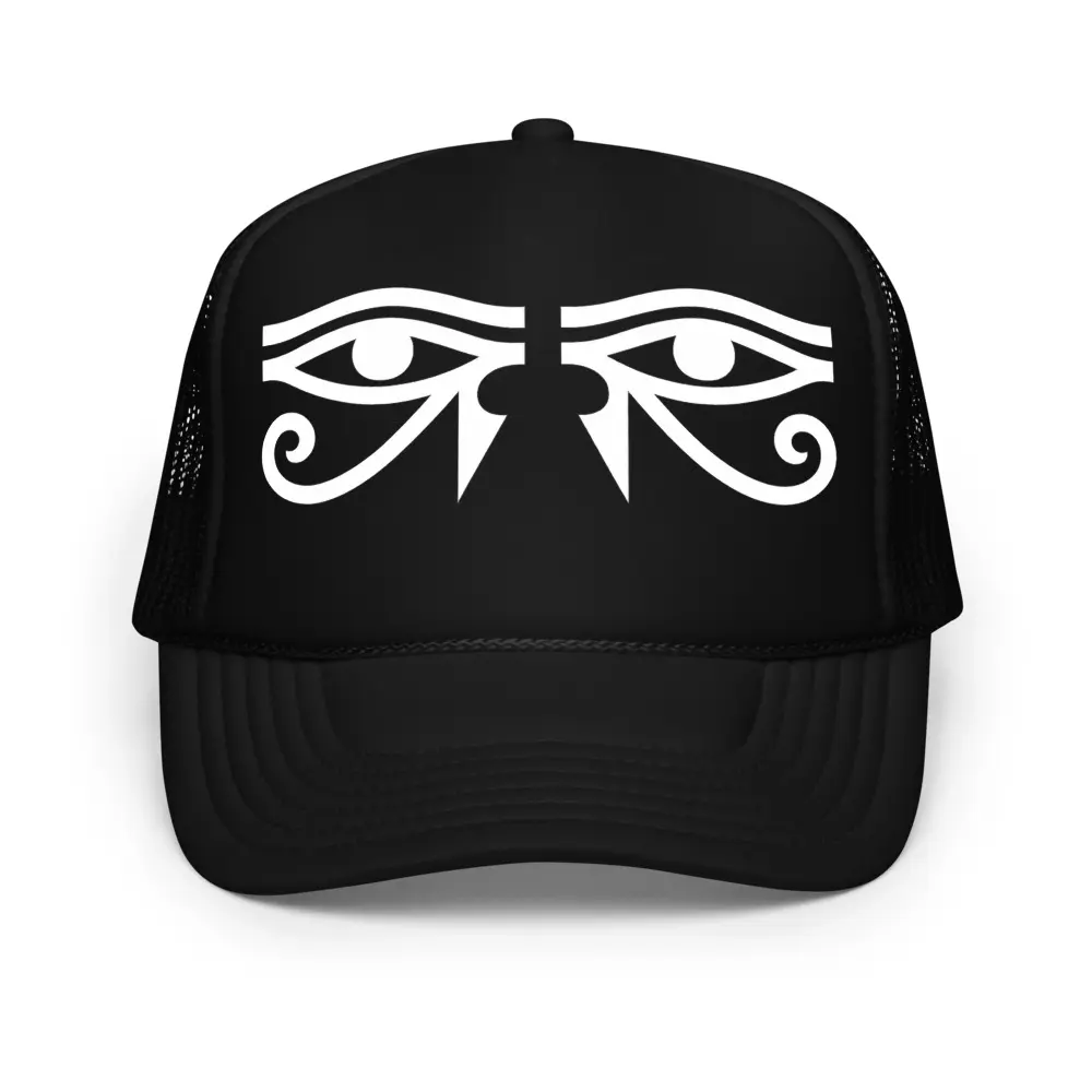 Eye of RA & Eye of Horus Magic protection Black Foam trucker hat white print Egyptian Mythology Gods
