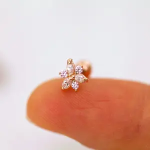 Pink Daffodil Flower Earring • Conch Flower Threadless Labret • March Birthday Gift • Floral Piercing • Dainty Spring Flowers Cartilage Stud