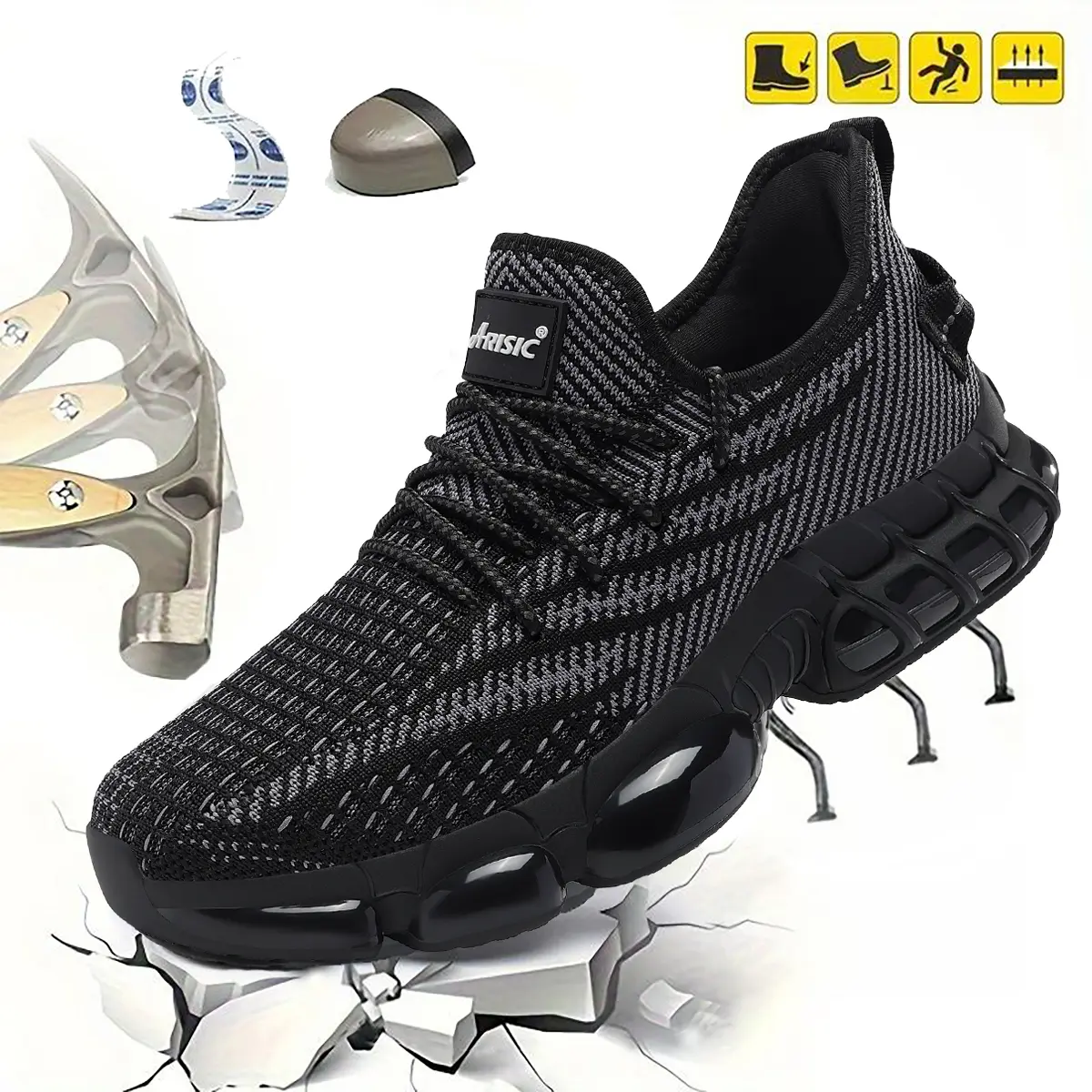 Unisex Closed Steel Toe Work Shoes - Lace-Up Safety Trainers with Kevlar Midsole Puncture Resistance, Lightweight Durable Walking Shoes, Lace-Up Closure, Laces