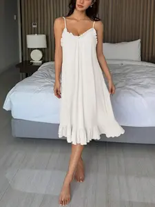 Meghana Lace Patchwork Sleeveless Solid Color Women Pajama Dress