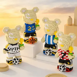 Multi-Color Multi-Styling Win Champion Surprise Gift Football Bear 3D Building Blocks Decoration, Home Office Bookshelf Decor, Party Decor