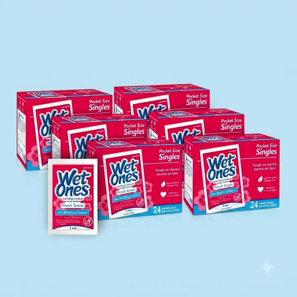 Wet Ones Singles Antibacterial Hand Wipes Fresh Scent 24 ct 6 Pack Kills Germs On The Go Portable Travel Pocket Wipes