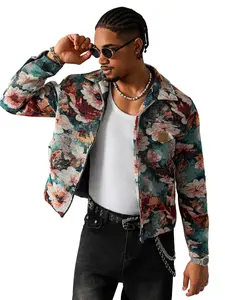 Men's Floral Zipper Coat - Bold Streetwear Outerwear for Edgy Casual Ensembles, Men's Tops