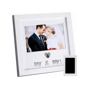 CRDC souvenir frame and ink set, wedding photo frame, wedding registration creative bridal gift (white frame, silver text) Home Decor Accessory