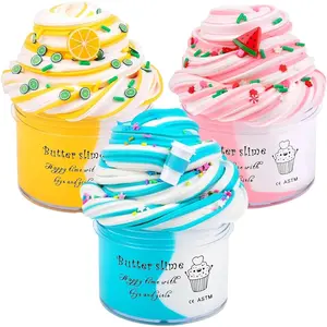 Butter Slime Kit 3 Pack with Watermelon, Latte and Lemon Charms, Cool Preppy Stuff, Cute Stress Relief Toys and Birthday Gifts Ideas for Girls and Boys, Scented Aesthetic Stuff for Kids