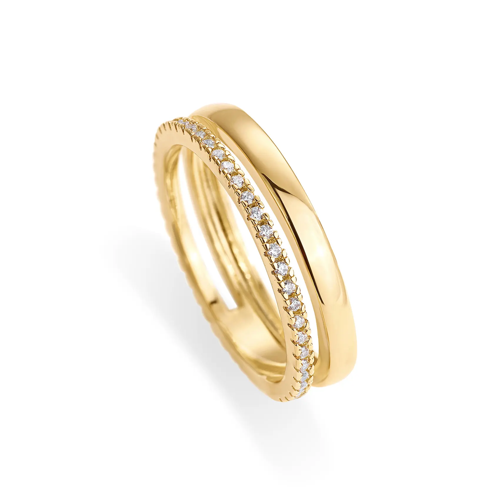 PAVOI 18K Yellow Gold Plated Cubic Zirconia Dual Stacking Rings for Women - Gold Eternity Band for Women -Thumb Ring