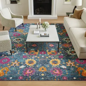 Nourison Passion Bohemian Fuschia Flower Decorative Area Rug - Home Decor Boho Floral Rug