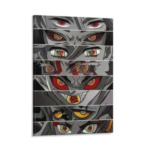 Demon Slayer Upper Rank & Hashira Eyes Canvas Print Kimetsu No Yaiba Anime Wall Art Manga Poster, Cool Room Decor Gift for Anime Fans